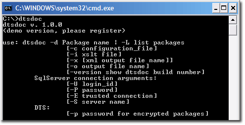 dtsdoc - command line interface screenshot