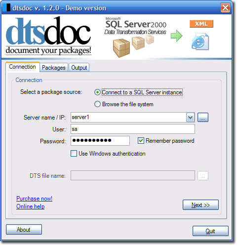 dtsdoc gui screenshot