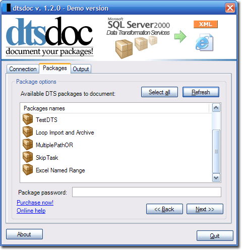 dtsdoc gui object selection screenshot